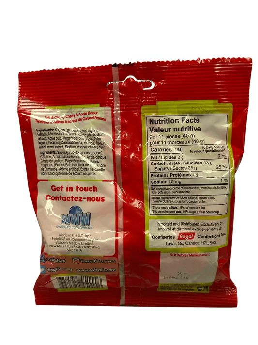Squashies Sour Cherry & Apple Flavour Candy Bag 160G - U.K Edition
