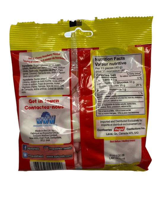Squashies Original Raspberry Flavour 160G - U.K Edition