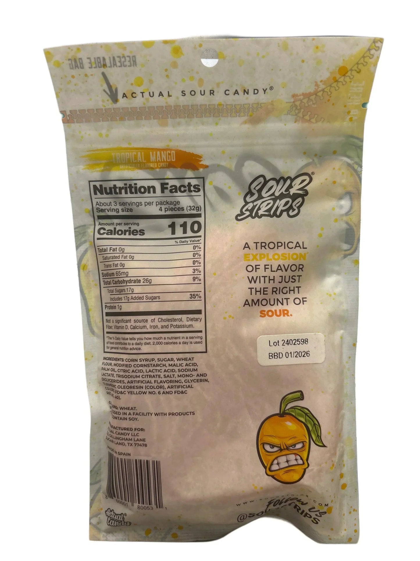Sour Strips Tropical Mango 96G - U.S Edition