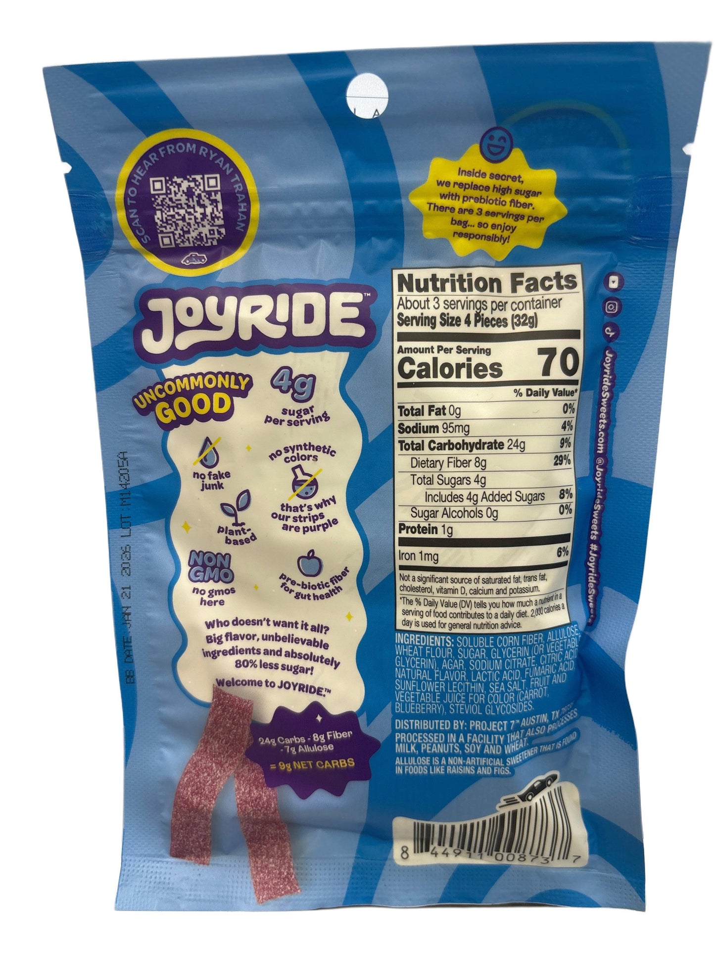JOYRIDE UNCOMMON CANDY Sour Blue Raspberry Strips 3.5OZ - U.S Edition