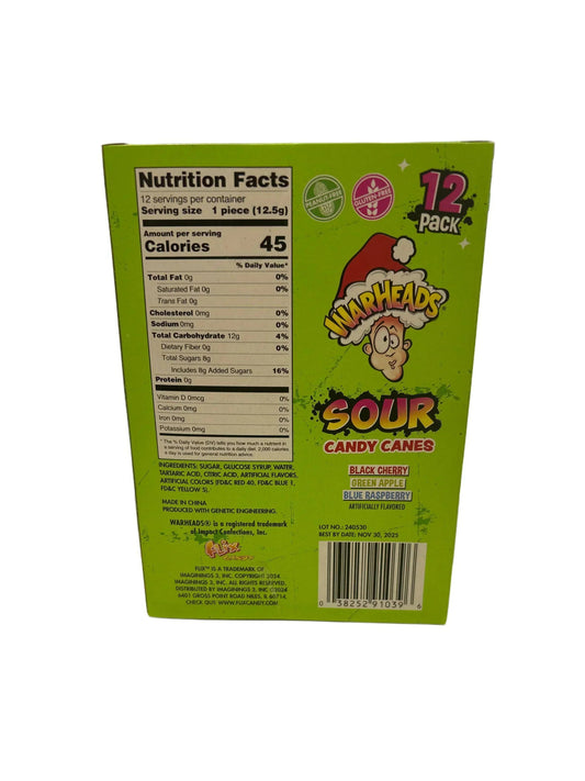 Warheads Sour Candy Cane Fruity Flavors - 12 Pack U.S Edition