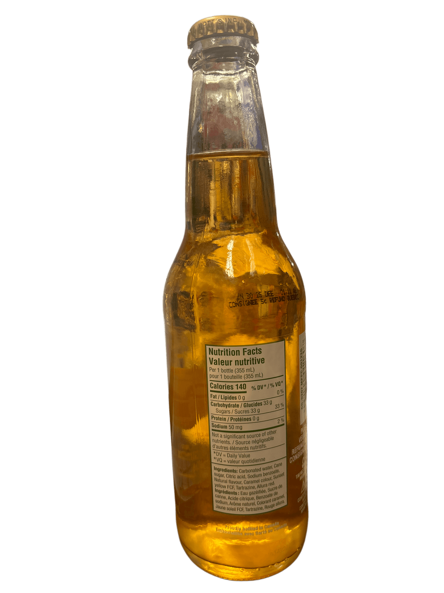 Canada Dry Cane Sugar Peach Mango Ginger Ale Soda Glass Bottle 355ML