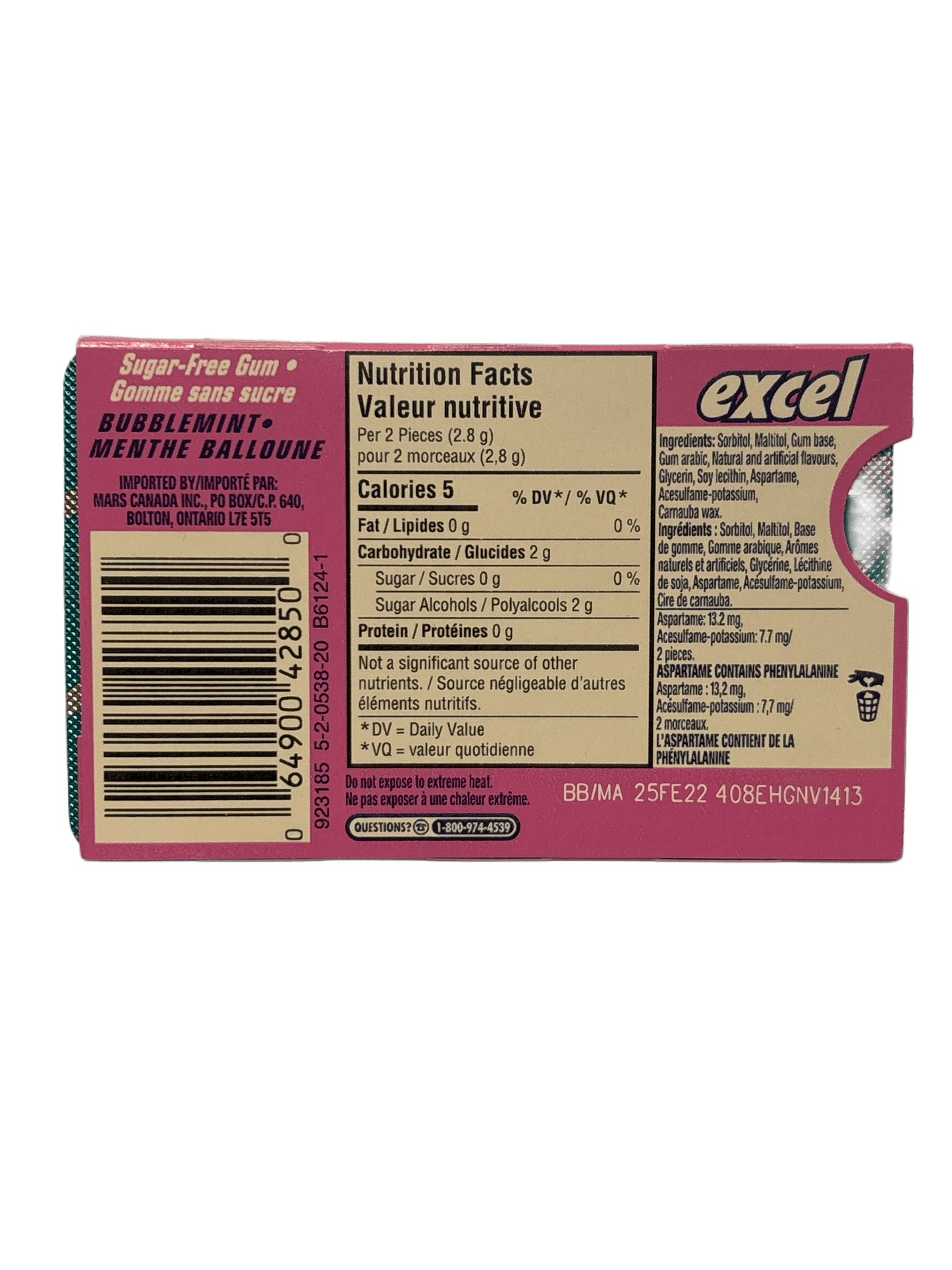 Excel White Bubblemint Gum 12 Pieces - Canadian Edition