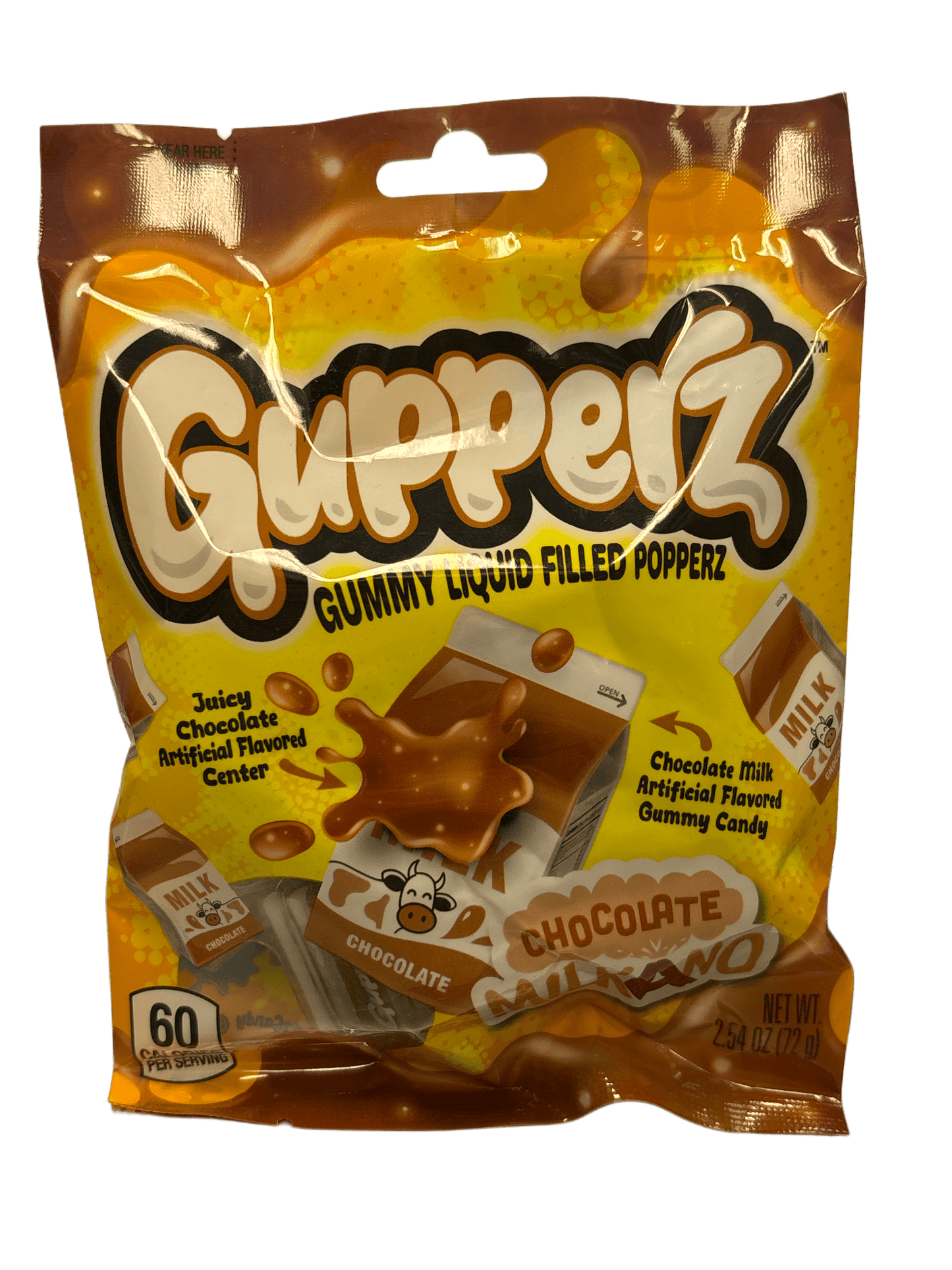 Gupperz Gummy Liquid Filled Popperz Chocolate Milkano 2.72OZ - Chinese Edition