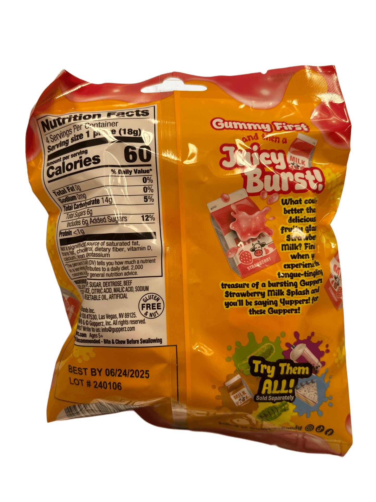 Gupperz Gummy Liquid Filled Popperz Strawberry Milk 2.54OZ - Chinese Edition