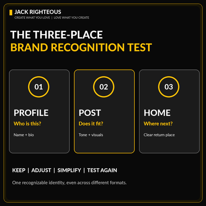 Profile, Post and Home brand recognition test — check consistency across public creator content