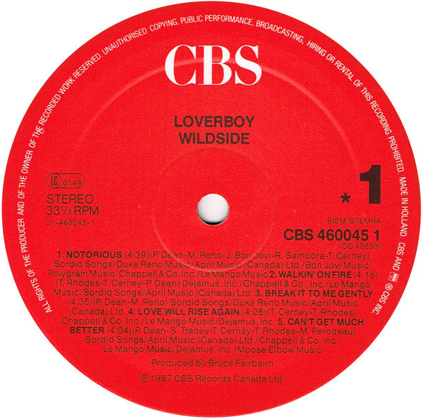 Loverboy ‎– Wildside - 1987 European Pressing