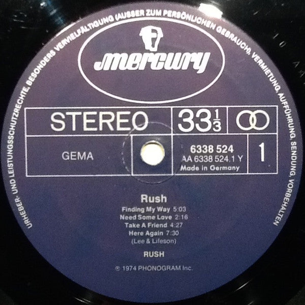 Rush ‎– Rush  - 1981 German Pressing, No Cover