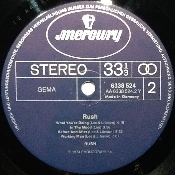 Rush ‎– Rush  - 1981 German Pressing, No Cover