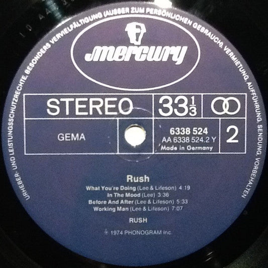 Rush ‎– Rush  - 1981 German Pressing, No Cover