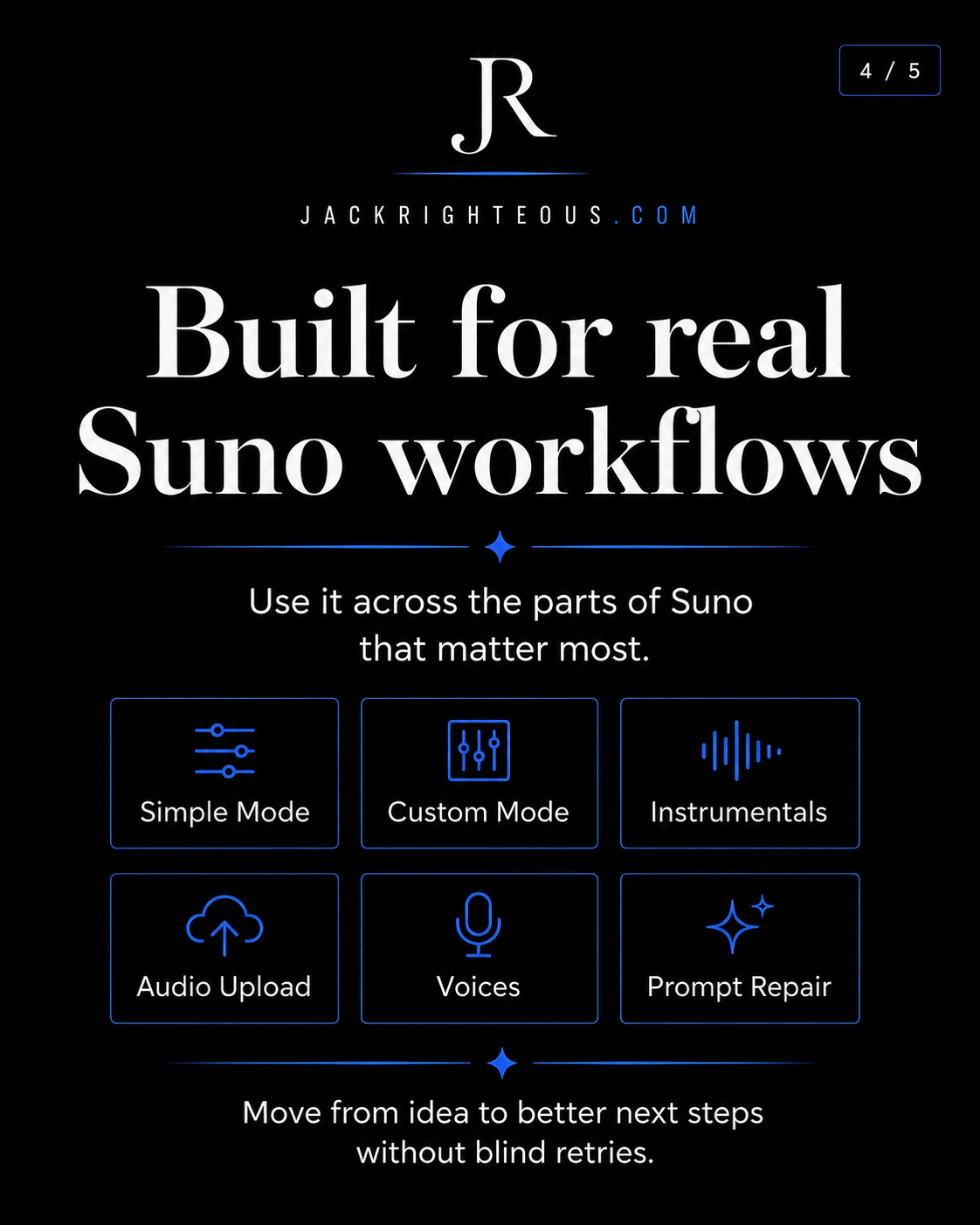 Promotional graphic for JackRighteous software with text and icons on a black background