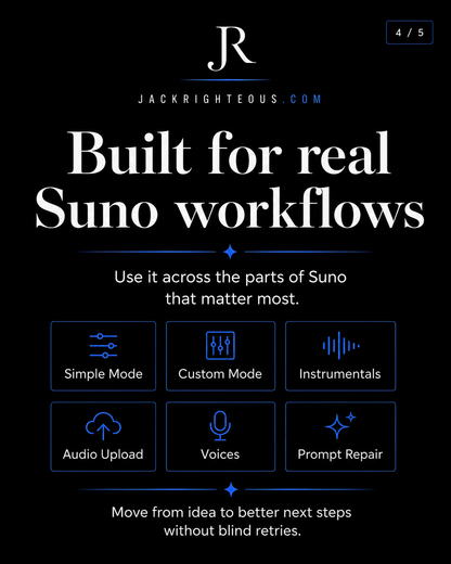 Promotional graphic for JackRighteous software with text and icons on a black background