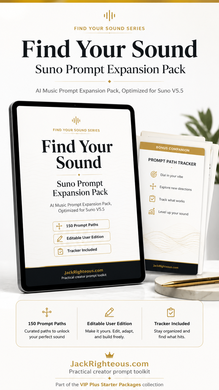 Suno Prompt Expansion Pack for AI music creation on a white background