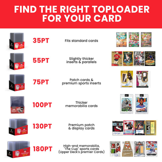 25 EVORETRO Toploader 35pt/55pt/75pt/100pt/180pt – Pack of 25 for Trading Cards