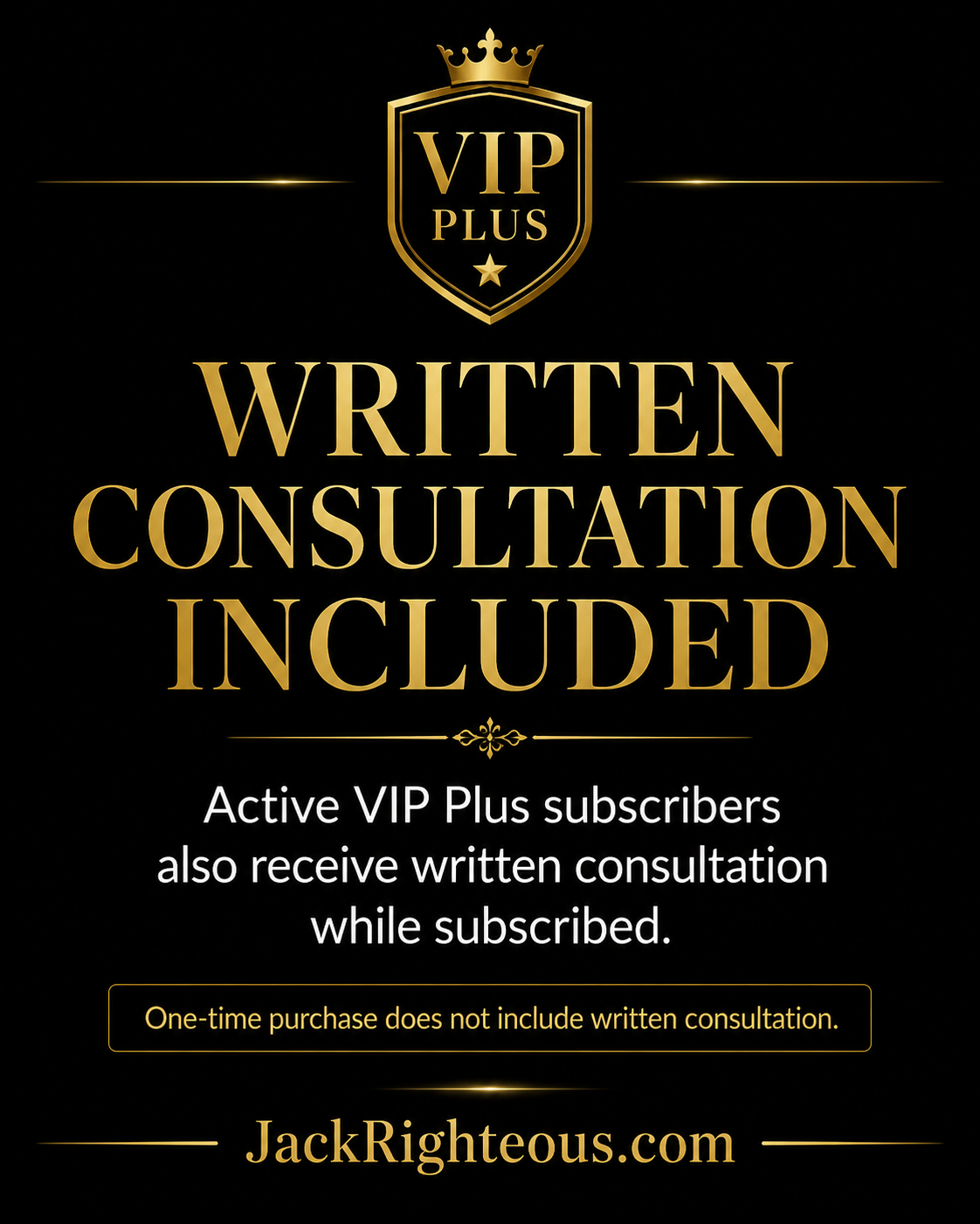 Promotional text for VIP Plus service with a gold logo on a black background