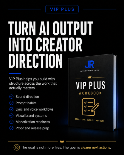 VIP Plus helps AI creators turn raw AI output into sound direction, prompt habits, and release prep.