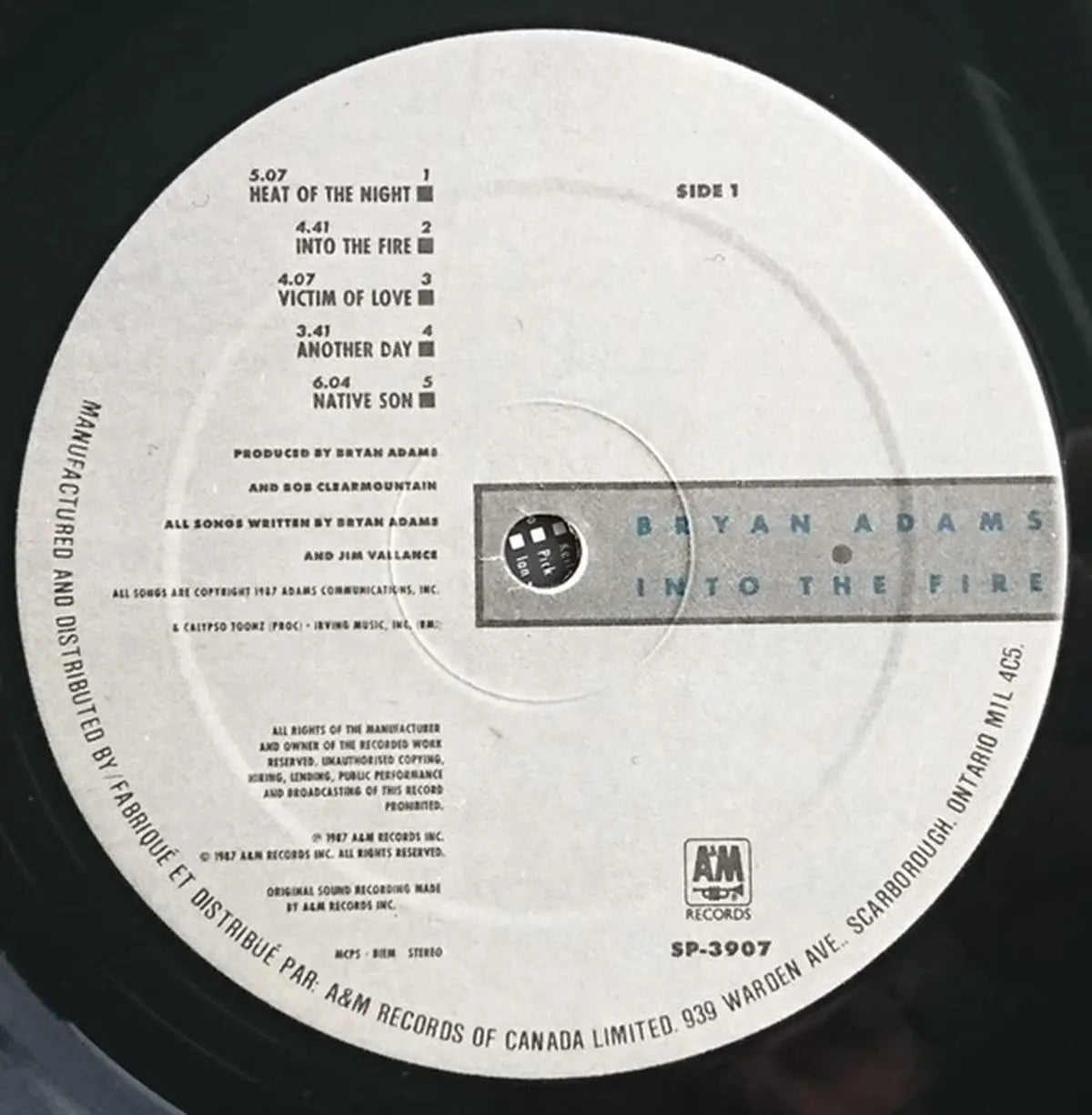 Bryan Adams ‎– Into The Fire - 1987 Original!