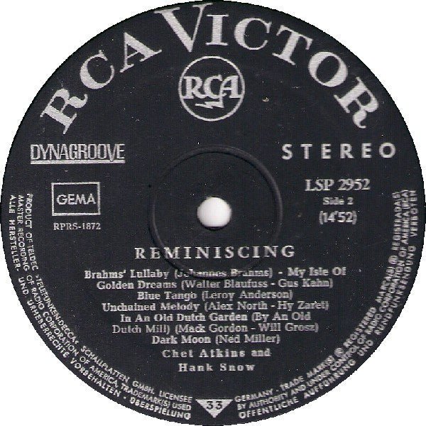 Chet Atkins And Hank Snow – Reminiscing - 1964 German Pressing