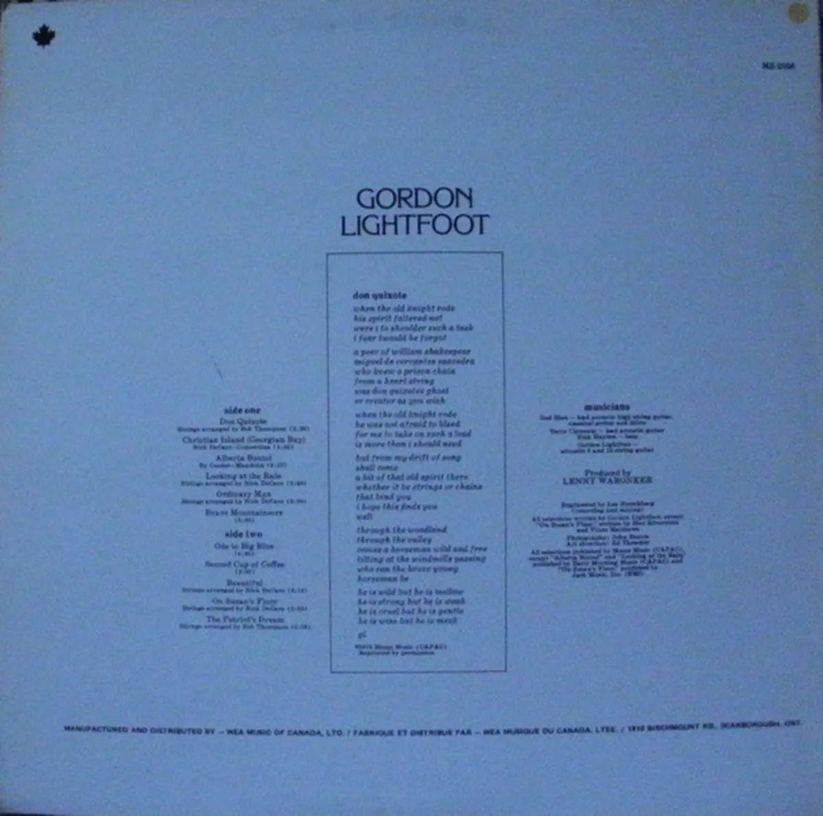 Gordon Lightfoot – Don Quixote - 1972 Original!