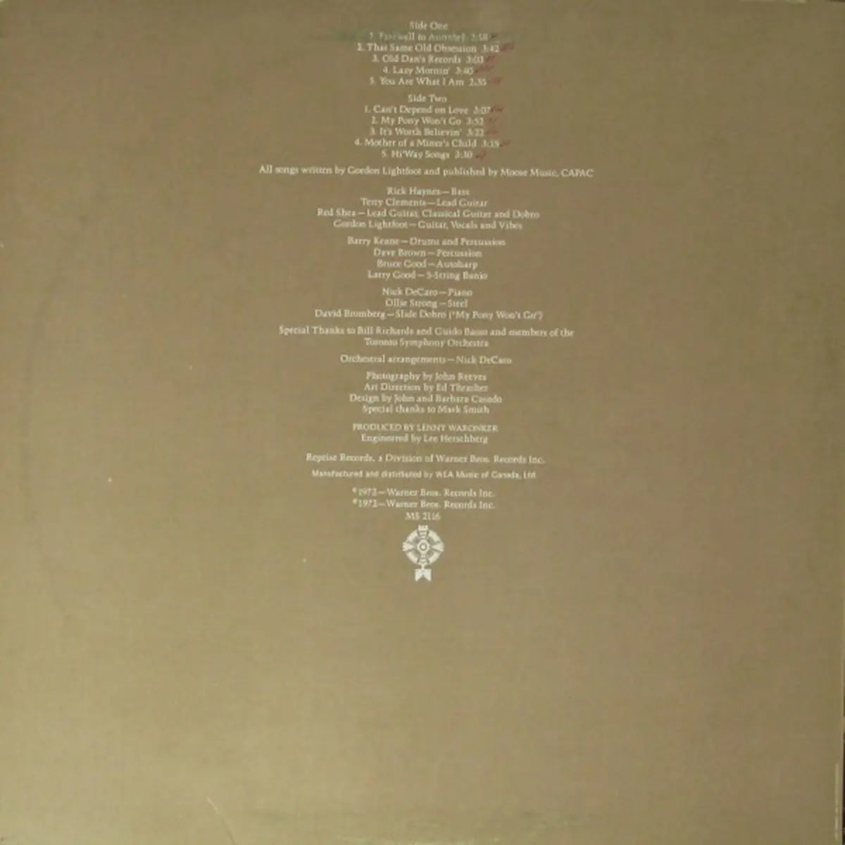 Gordon Lightfoot – Old Dan's Records - Early Pressing