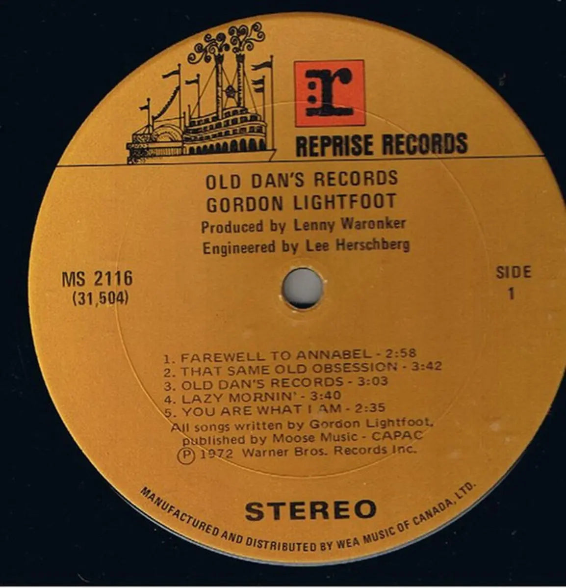 Gordon Lightfoot – Old Dan's Records - Early Pressing
