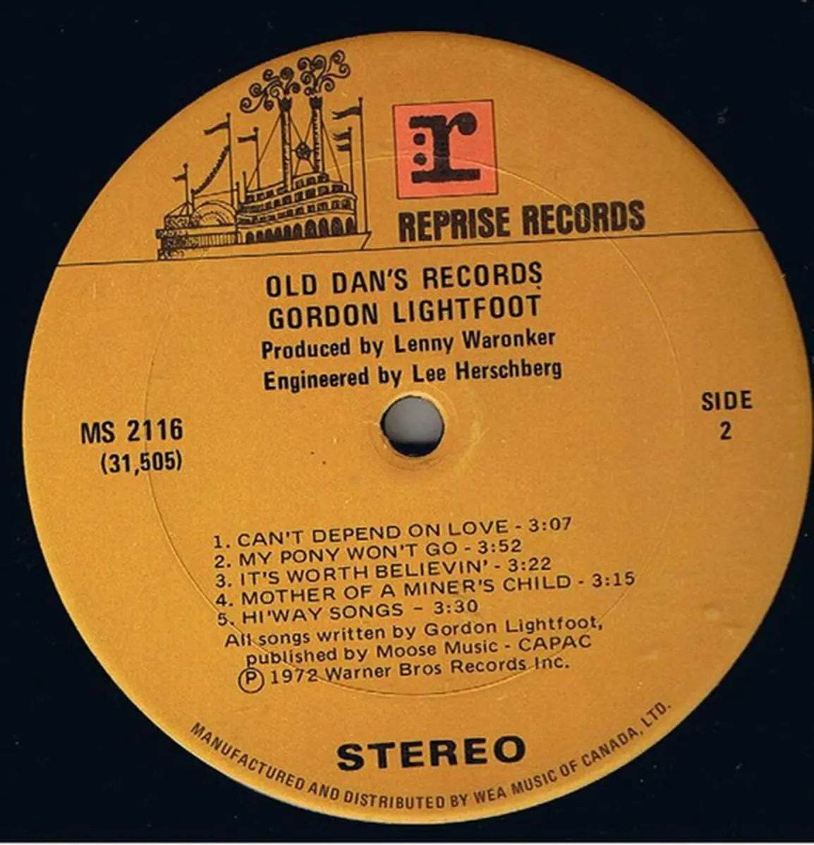 Gordon Lightfoot – Old Dan's Records - Early Pressing