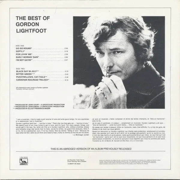 Gordon Lightfoot – The Best Of Gordon Lightfoot - 1980 Pressing