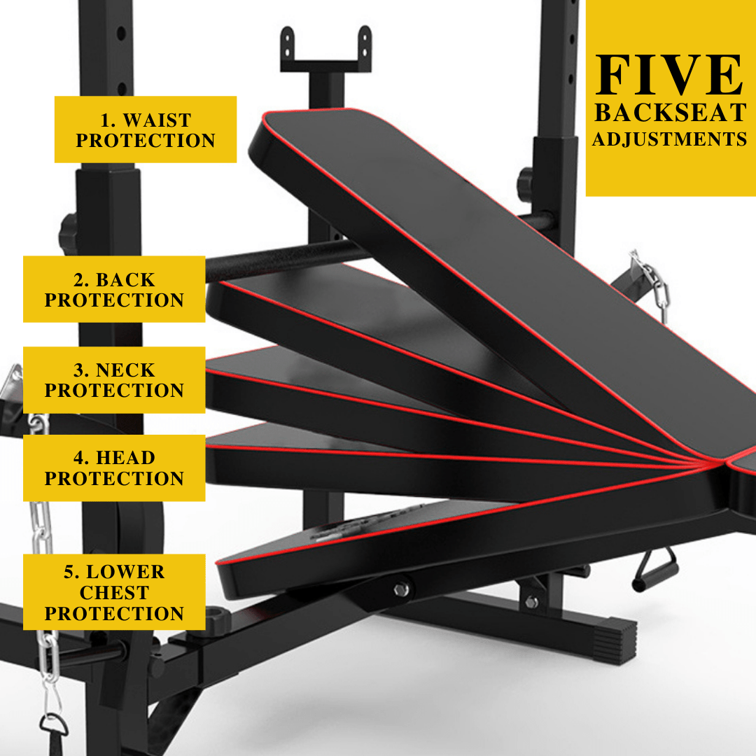 Adjustable Workout Bench with Lat Pulldown Pulley, Scott Bench & Barbell Rack ST6655 - Jack Righteous