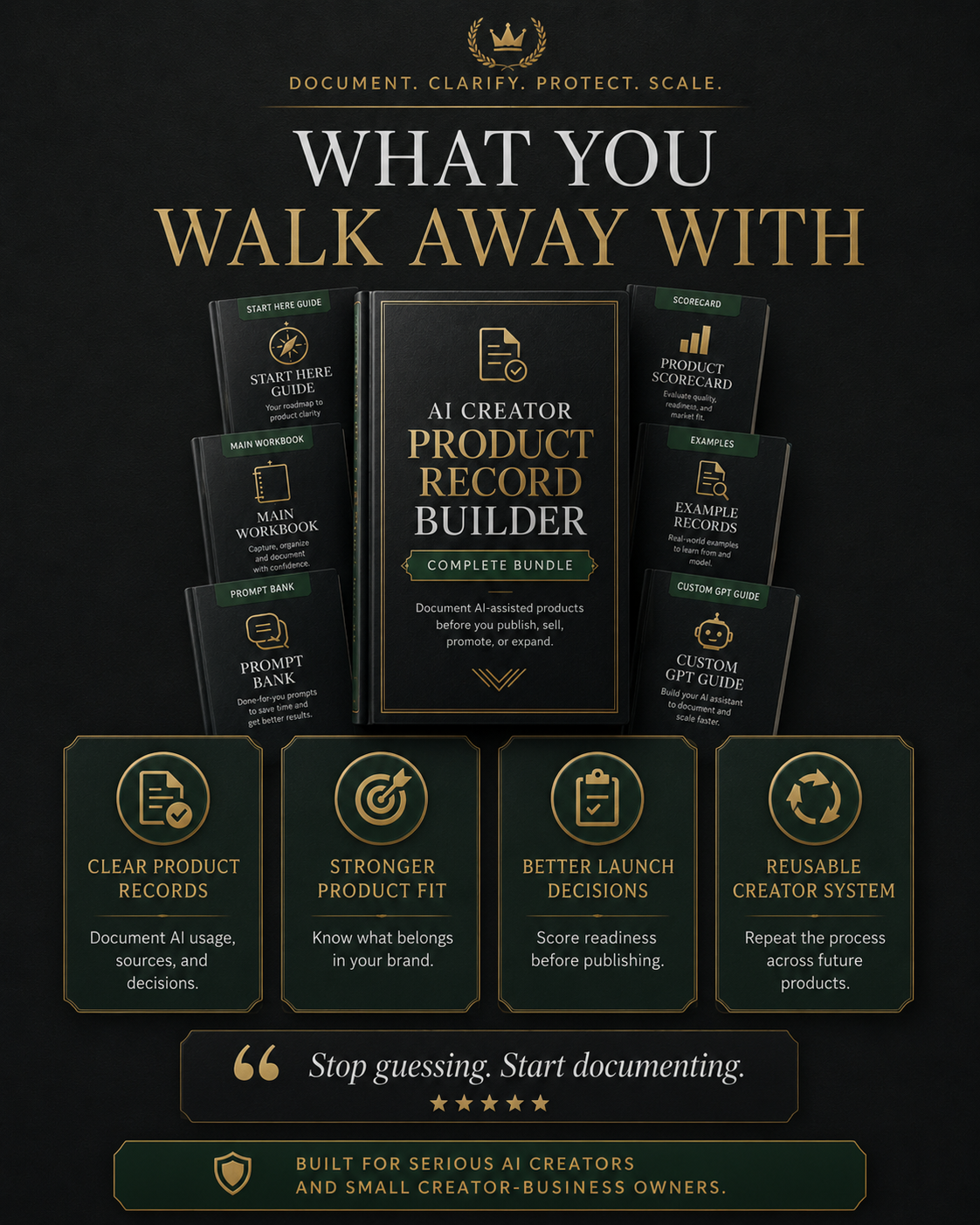 AI Creator Product Record Builder bundle for organizing product decisions, records and supporting assets