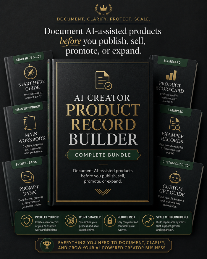 AI Creator Product Record Builder complete bundle for documenting and managing creator products