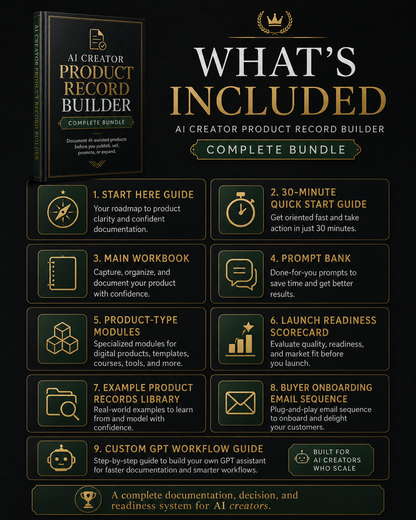 AI Creator Product Record Builder feature overview for documenting, organizing and maintaining creator product records