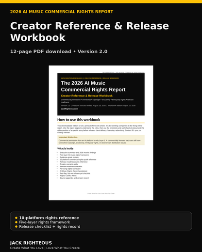 2026 AI Music Commercial Rights Report Creator Reference and Release Workbook vertical product cover