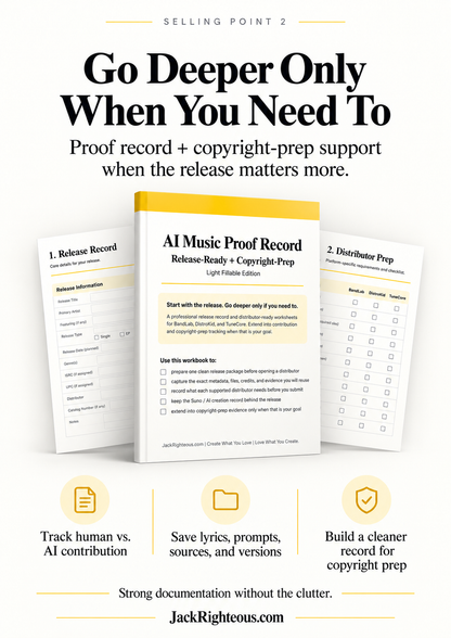 AI music copyright-prep workbook for tracking human contribution AI-generated material lyrics prompts sources and versions