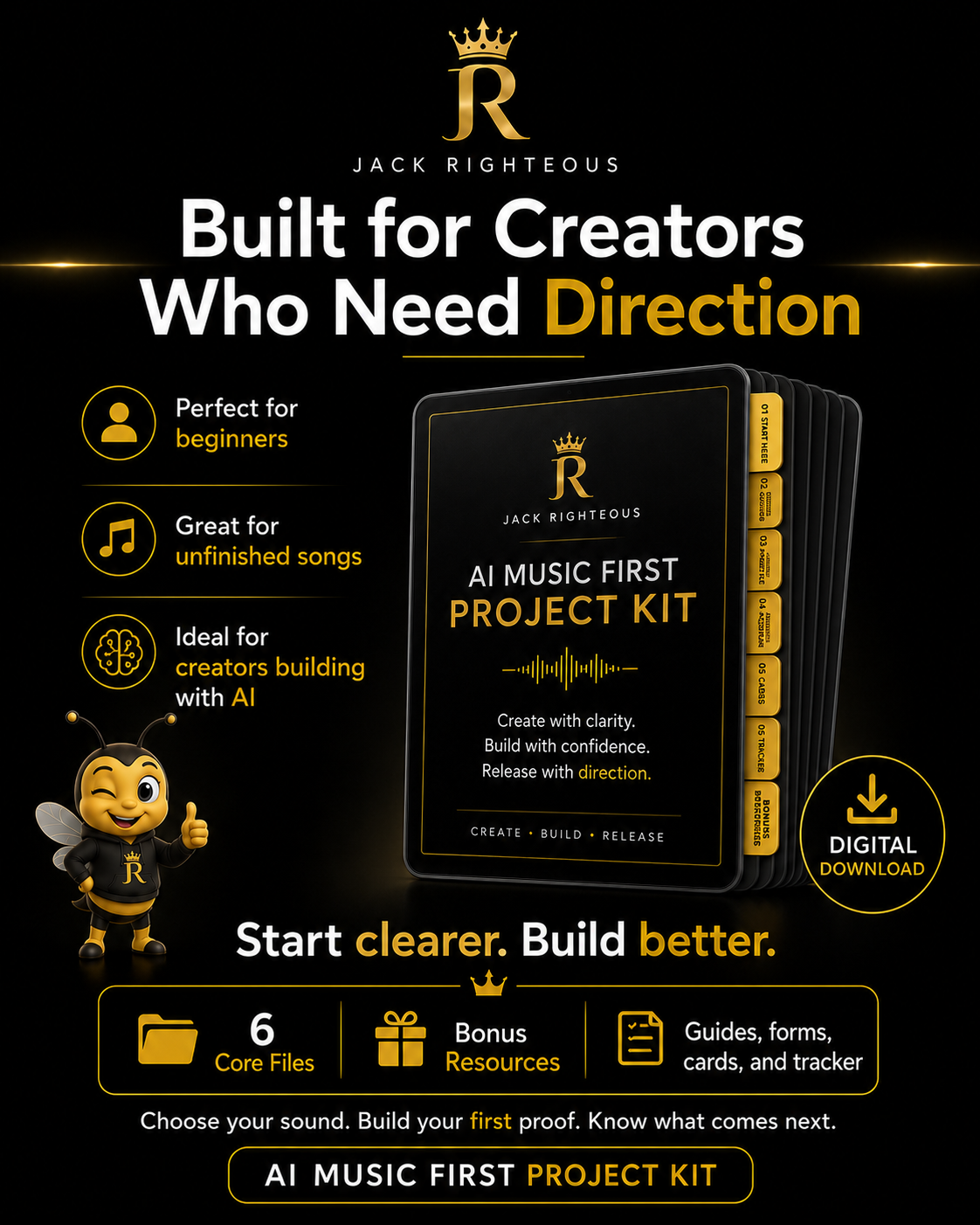 AI Music First Project Kit for beginners, creators with unfinished songs, and people building music projects with AI.