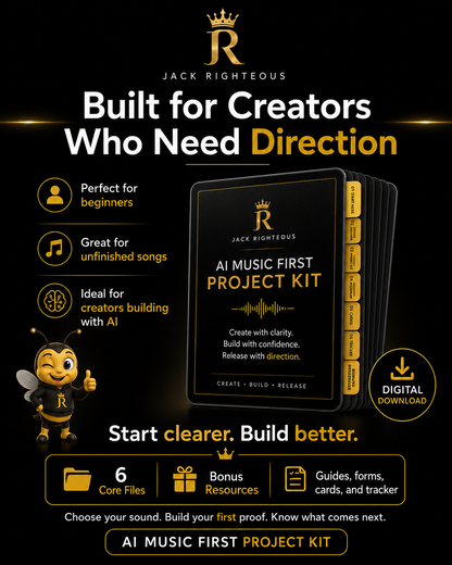 AI Music First Project Kit for beginners, creators with unfinished songs, and people building music projects with AI.