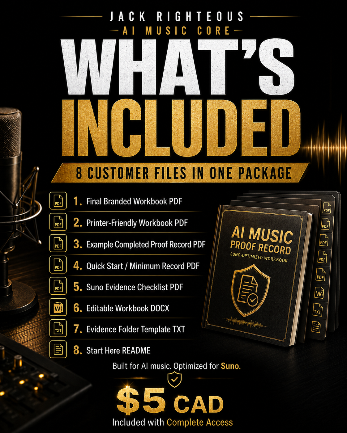 AI Music Proof Record workbook for documenting a serious AI-assisted song and creator contribution