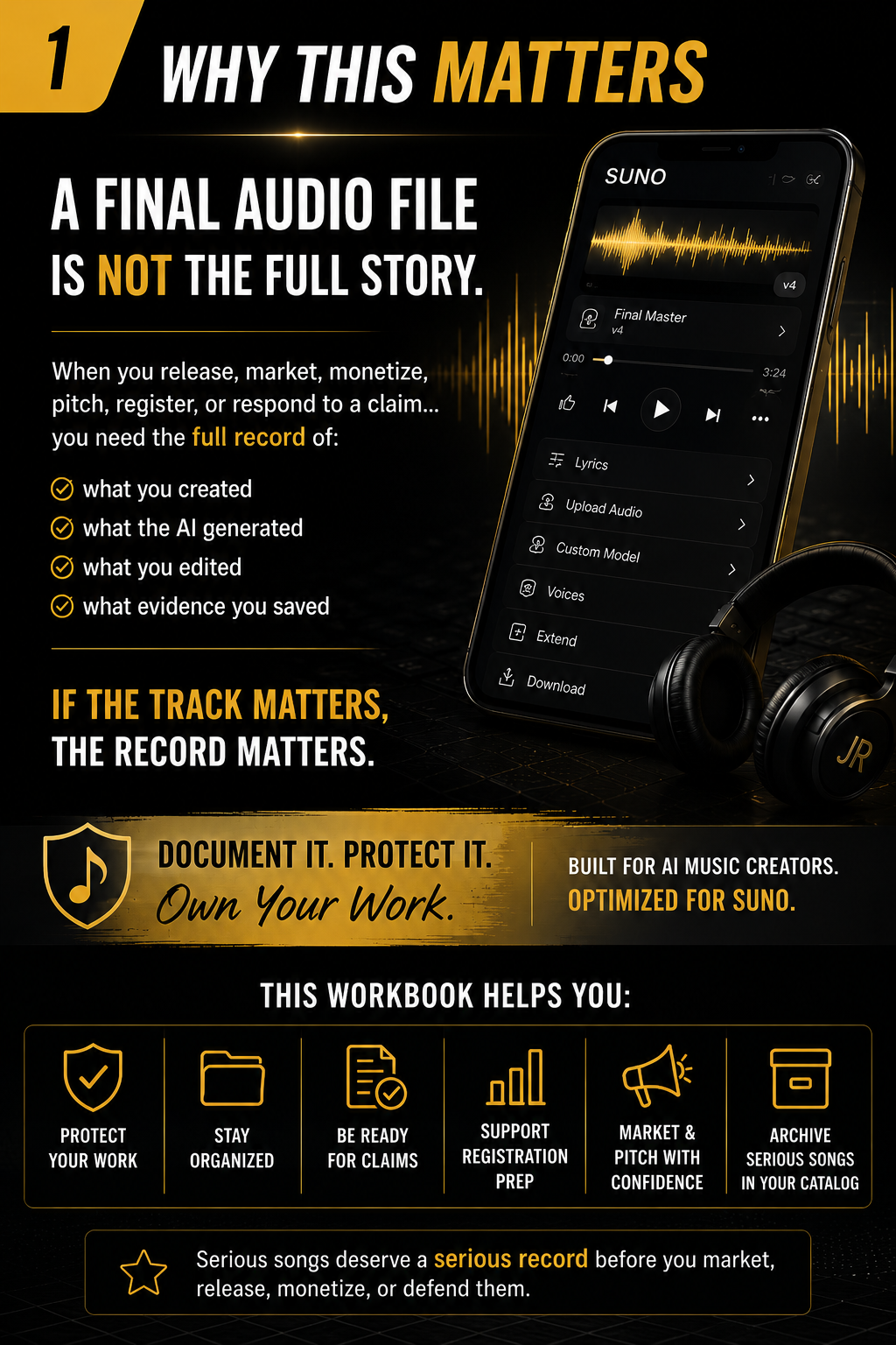 AI Music Proof Record workflow for organizing audio files, versions and supporting project evidence