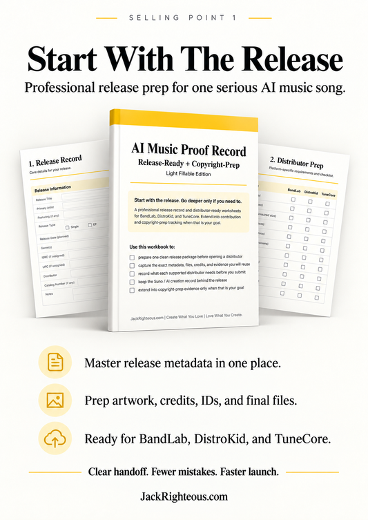 AI music release workbook for preparing metadata artwork credits and files for BandLab DistroKid and TuneCore