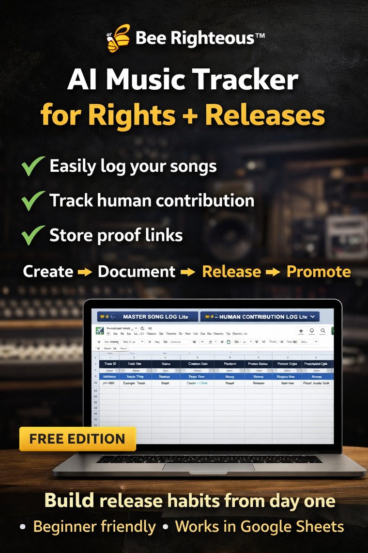 AI Music Rights and Contribution Tracker for documenting song ownership, human contribution, rights and release readiness
