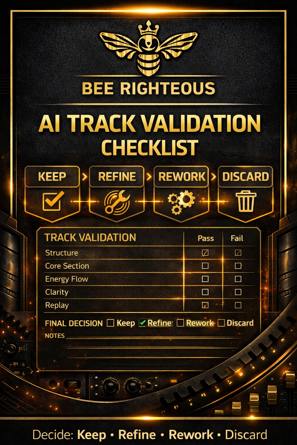 AI Track Validation Checklist for reviewing song quality, creator intent, technical readiness and release decisions
