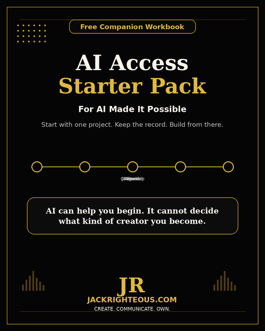 AI Access Starter Pack promotional graphic with text and branding on a black background