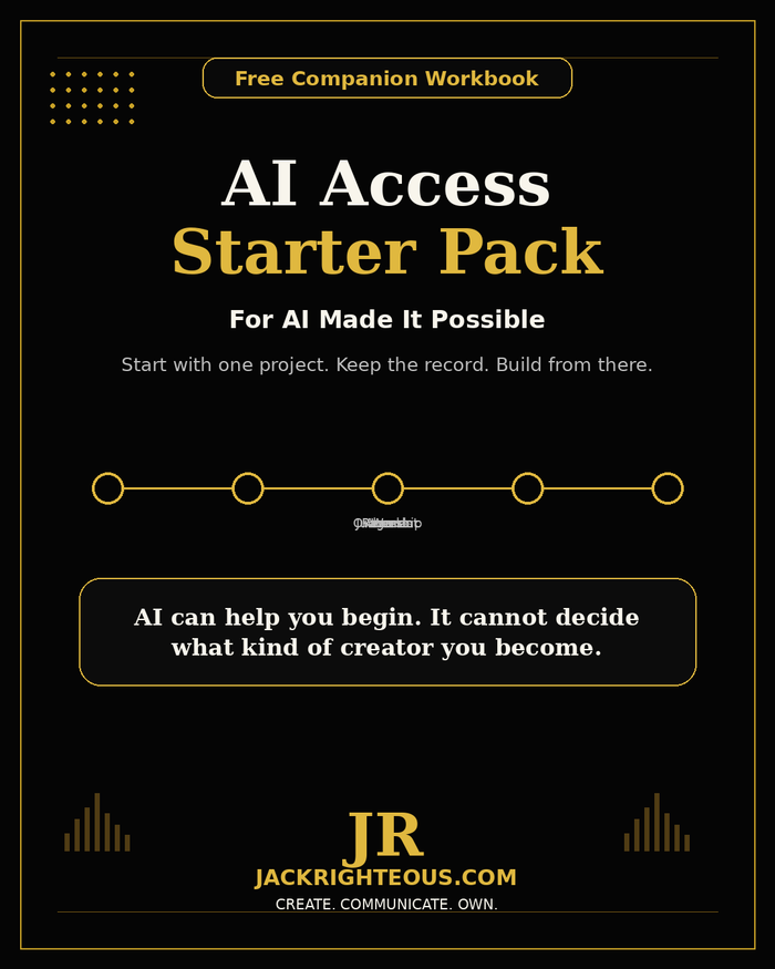 AI Access Starter Pack promotional graphic with text and branding on a black background