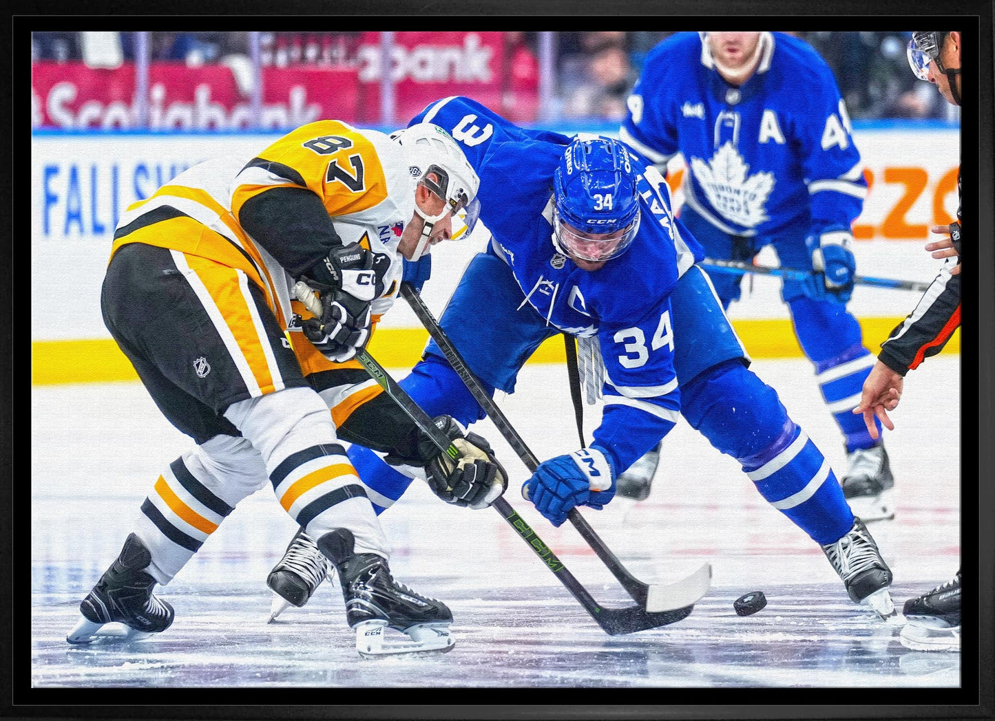 Auston Matthews 20x29 Unsigned Framed Canvas vs Crosby Toronto Maple Leafs and Pittsburgh Penguins - Jack Righteous