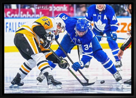 Auston Matthews 20x29 Unsigned Framed Canvas vs Crosby Toronto Maple Leafs and Pittsburgh Penguins - Jack Righteous