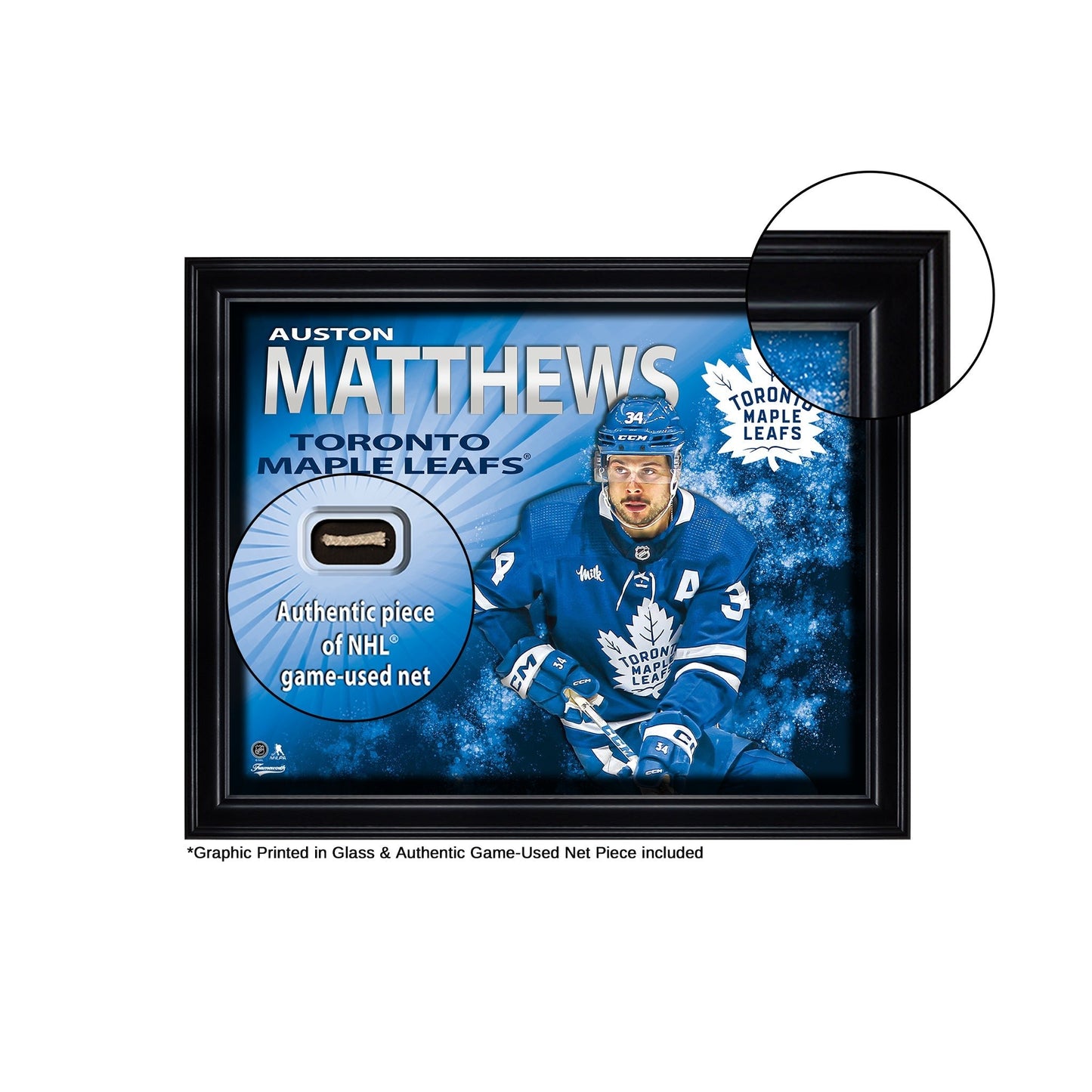 Auston Matthews Toronto Maple Leafs 16x20 PhotoGlass Display with Authentic Game - Used Net Piece - Jack Righteous
