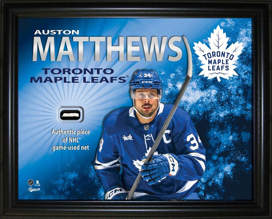 Auston Matthews Toronto Maple Leafs 16x20 PhotoGlass Display with Authentic Game - Used Net Piece - Jack Righteous