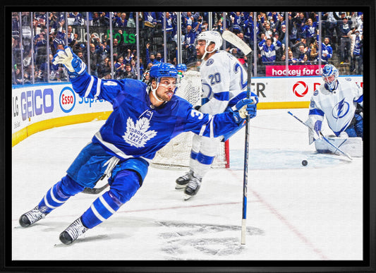 Auston Matthews Toronto Maple Leafs Framed 20x29 Celebration Canvas - Jack Righteous