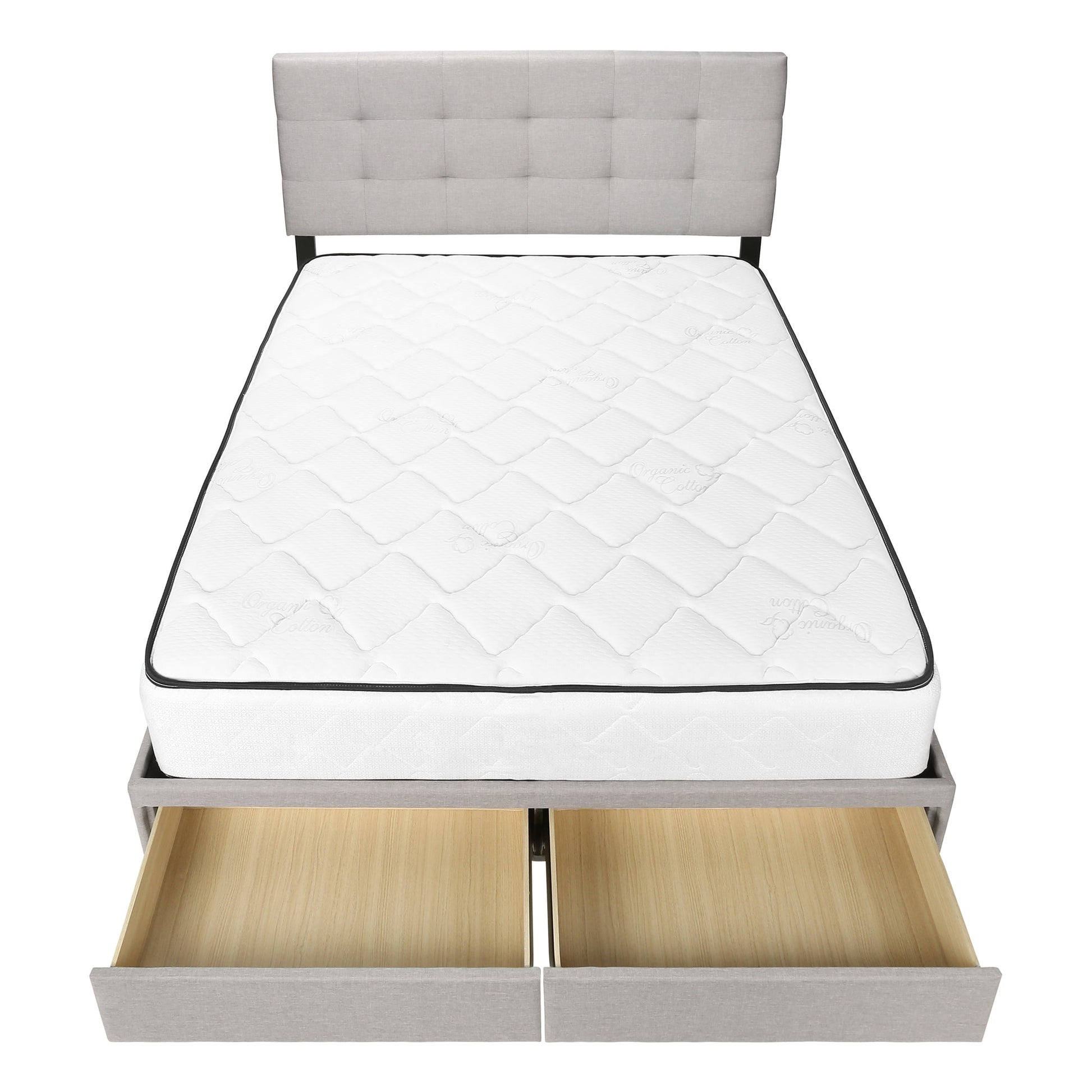 Base de lit Queen avec 2 tiroirs rangement tissus gris - Monarch (I6020Q) - Jack Righteous