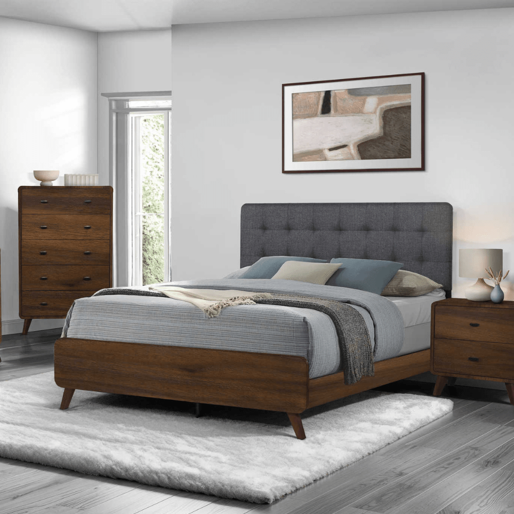 Base de lit Queen en noyer et tissu gris - Monarch (I5230Q) - Jack Righteous