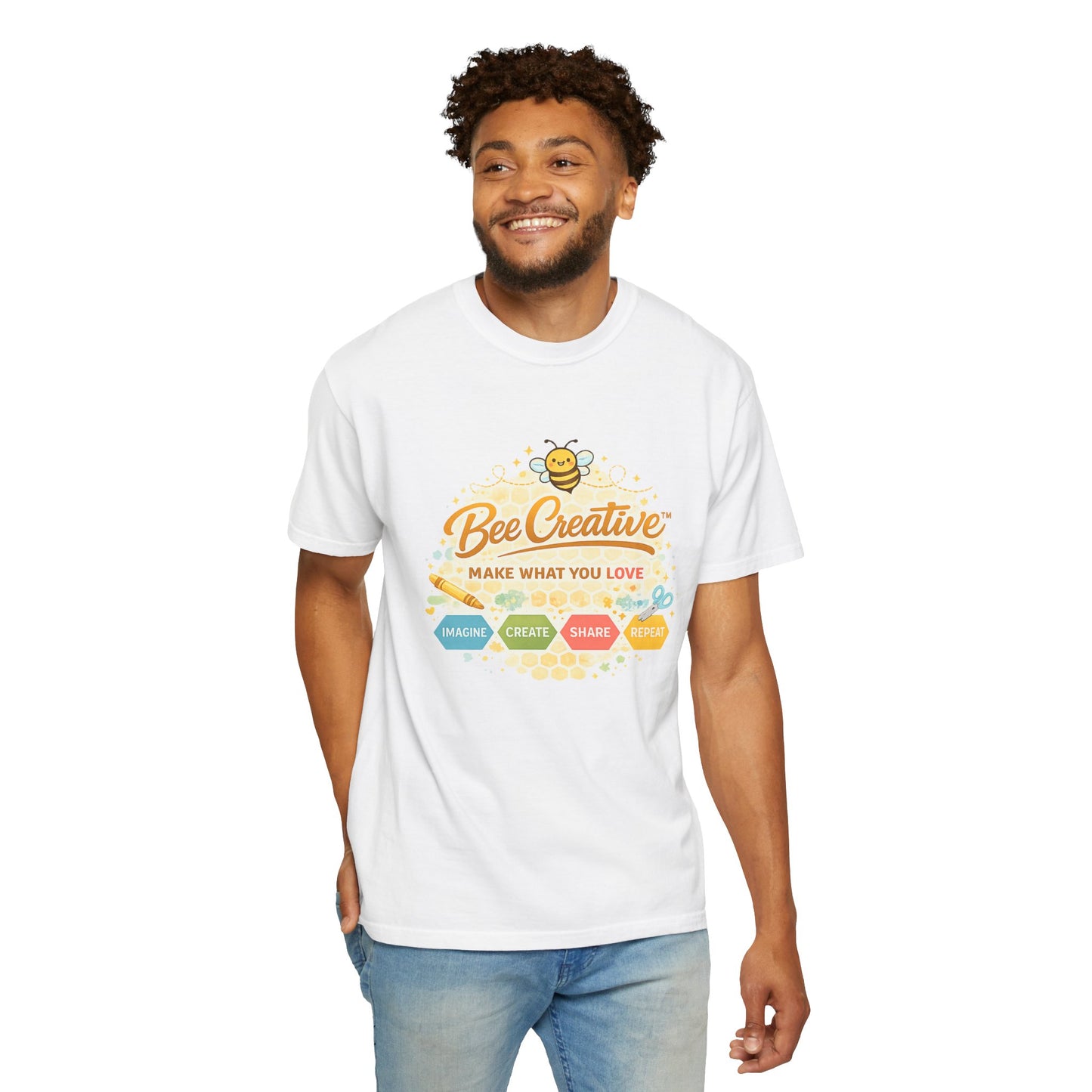 Bee Creative playful T-shirt with bee-themed design, product view 7